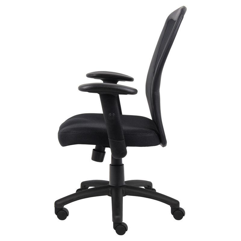 Mesh Task Chair with Adjustable Arms Black - Boss Office Products: Swivel, Ergonomic, Nylon Base