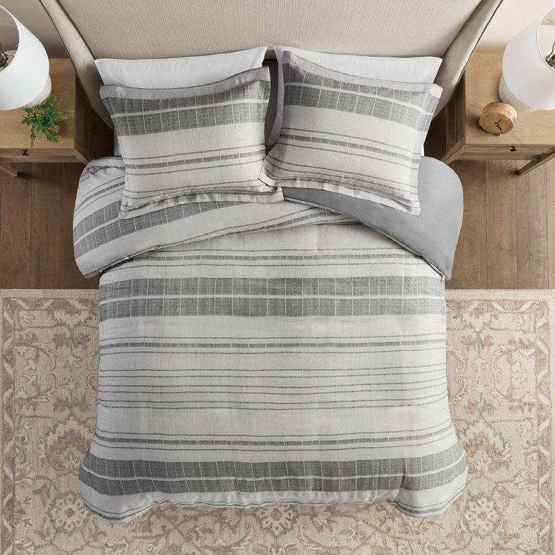 Gray and White Cotton Blend Striped Full/Queen Duvet Cover Set