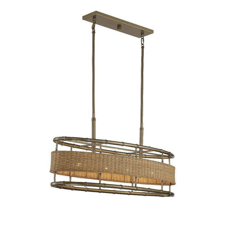 Savoy House Arcadia 4 - Light Chandelier in  Warm Brass/Natural Rattan