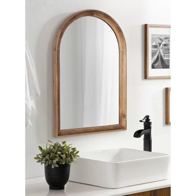 Rustic Brown Arched Wood Wall Mirror for Bathroom Vanity