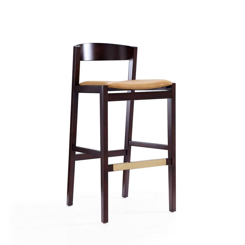 Camel Faux Leather and Dark Walnut Beech Wood Barstools, Set of 2