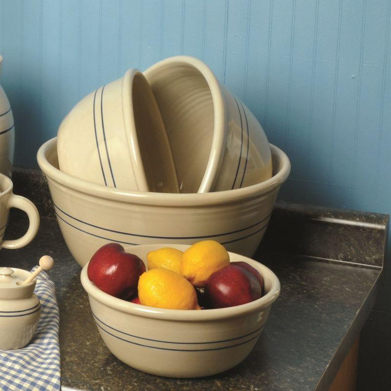 Martinez Pottery Hand-Turned Heritage Blue Stripe Stoneware Mixing Bowl 10"