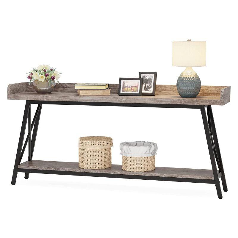 Hommoo Industrial Console Table, 2-Tier Narrow Sofa Table