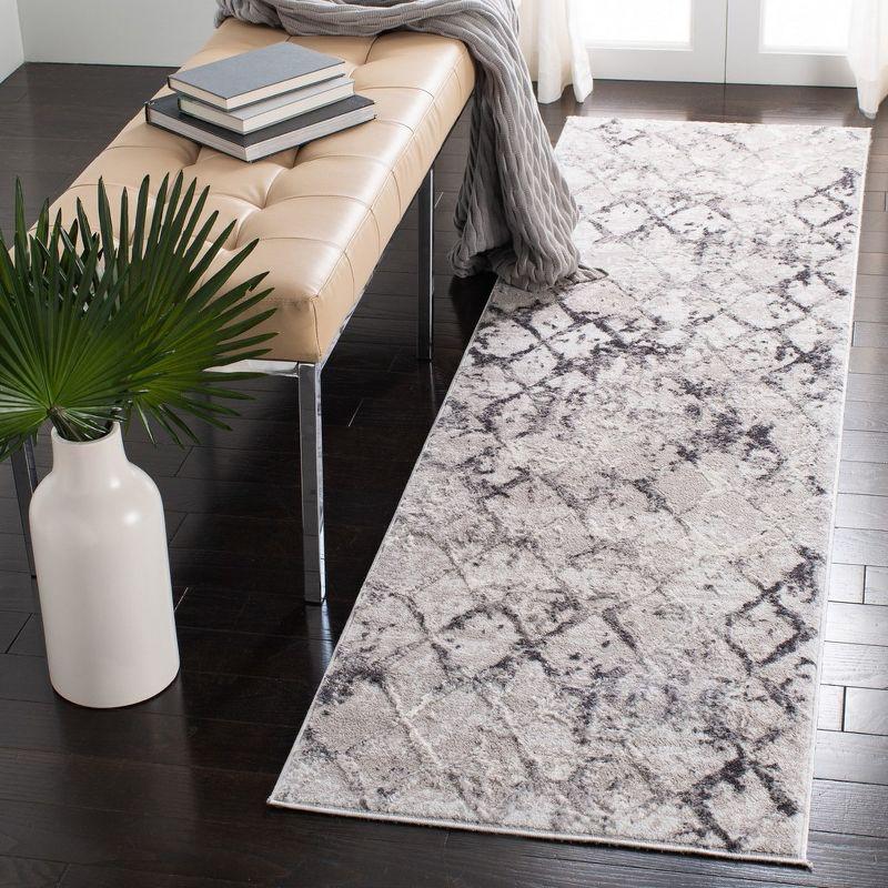 Abstract Grey 26" Synthetic Hand-Knotted Area Rug