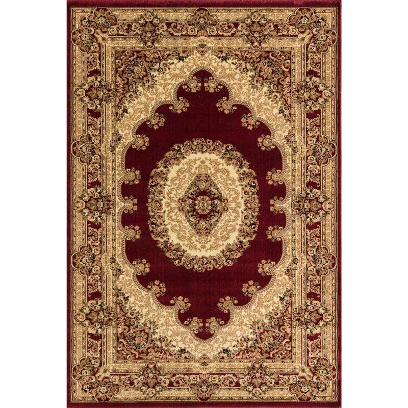 Kerman Red Traditional Round Synthetic Area Rug