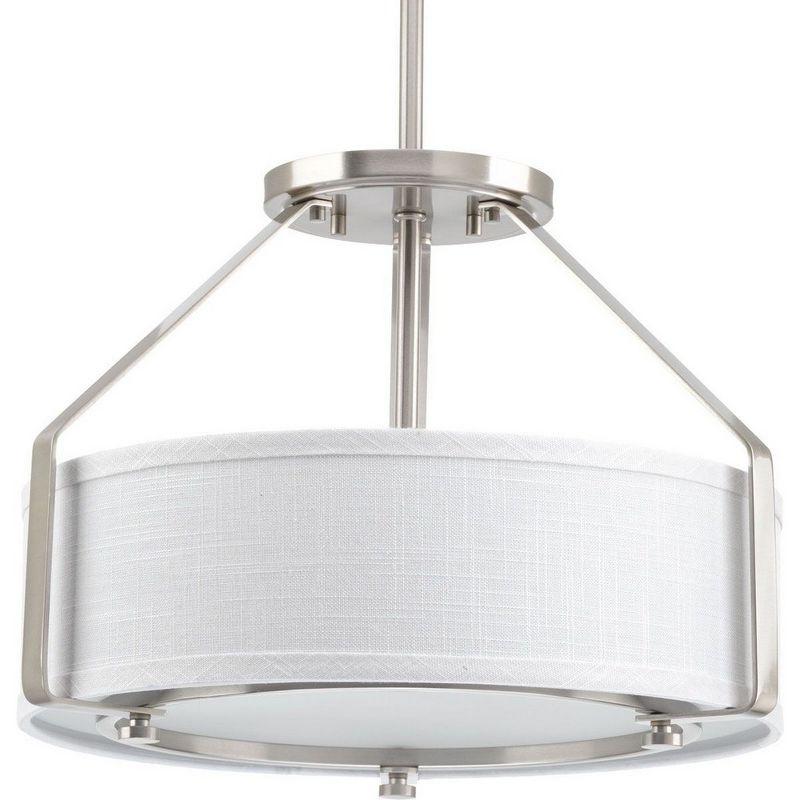 Progress Lighting, Ratio Collection, 3-Light Semi-Flush, Brushed Nickel, White Linen Drum Shade