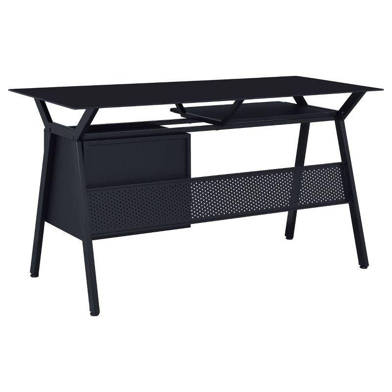 Weaving 2 Drawer Glass Top Computer Desk with Keyboard Tray Black - Coaster: 55" Office Workstation