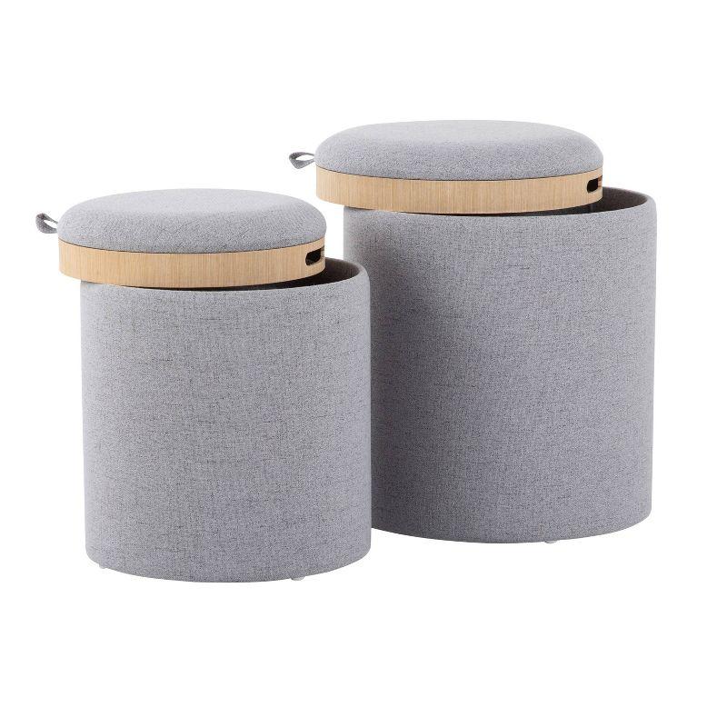Set of 2 Tray Nesting Ottomans Polyester/Wood Gray/Natural - LumiSource: Space-Saving, No Assembly Required