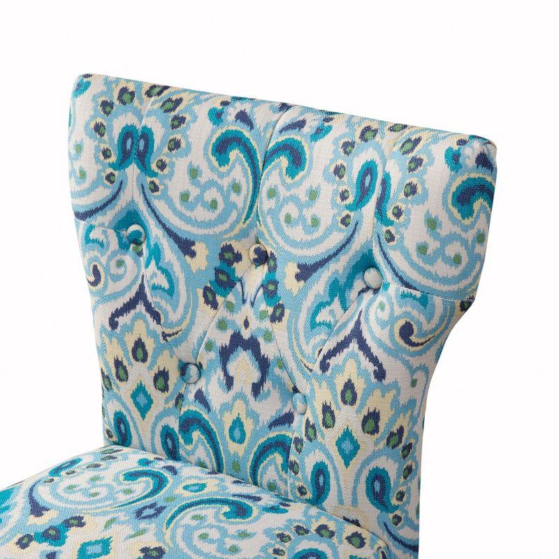 25" Saffron Tufted Back Counter Height Barstool Blue/Yellow: Espresso Wood Legs, Padded Seat