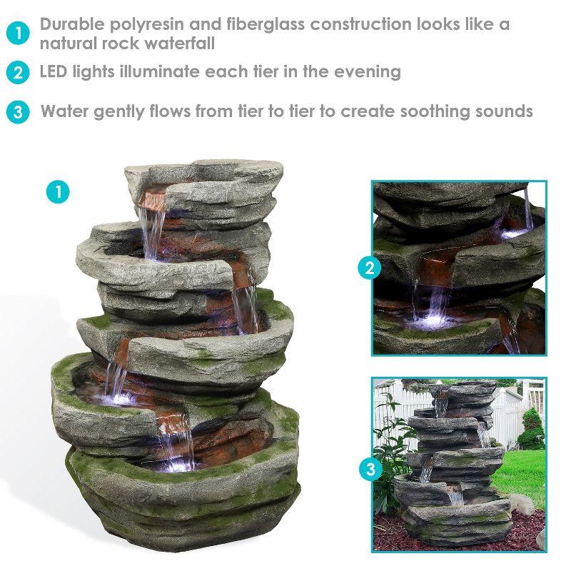 Sunnydaze 31"H Electric Polyresin and Fiberglass Lighted Cobblestone Waterfall Outdoor Water Fountain with LED Lights