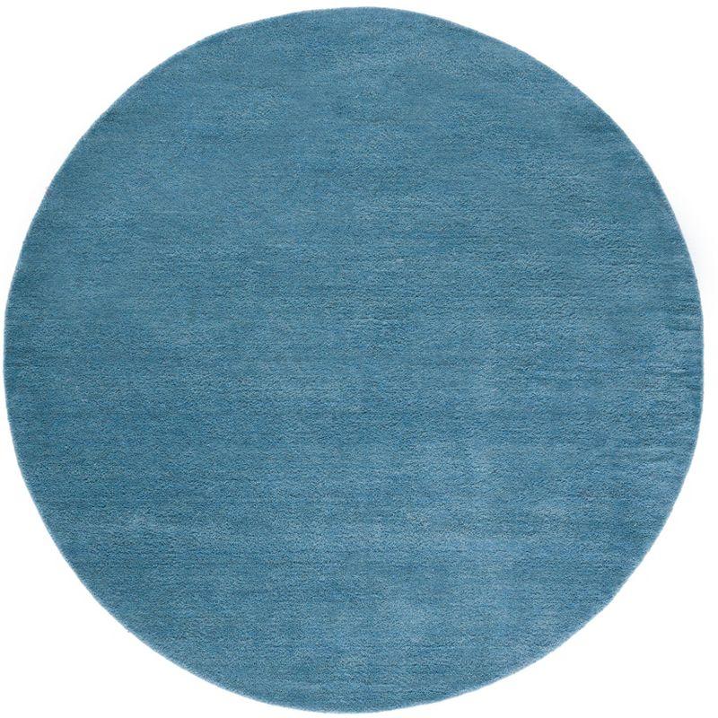 Himalaya Blue Round Tufted Wool Shag Rug, 8' x 8'