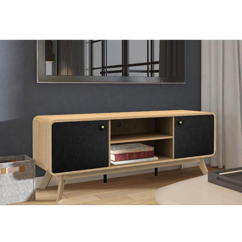 Ren Home Leva Scandinavian 2 Door Rounded TV Stand, Oak and Black
