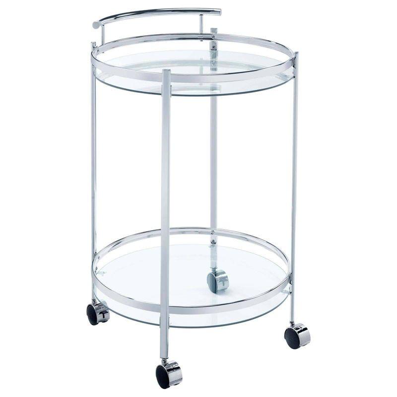 Coaster Chrissy Modern 2 Tier Round Glass Bar Cart Chrome