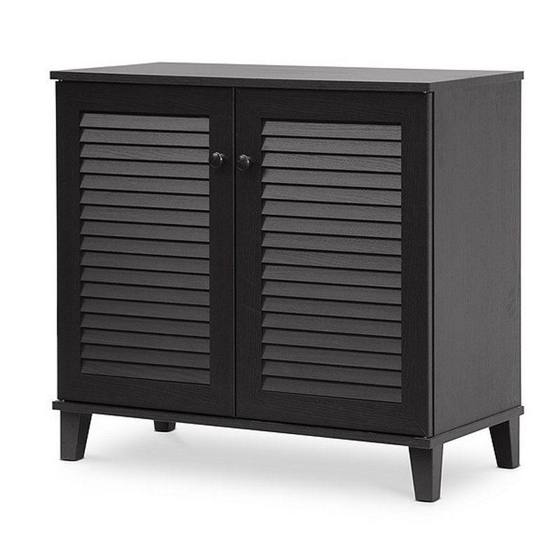 Espresso Wood Shoe Storage Cabinet with Slatted Doors