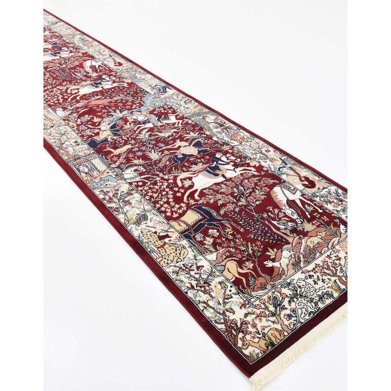 Burgundy and Tan Floral Synthetic Runner Rug