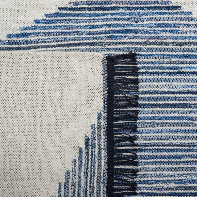 Ivory and Blue Handwoven Wool Cotton Kilim Area Rug