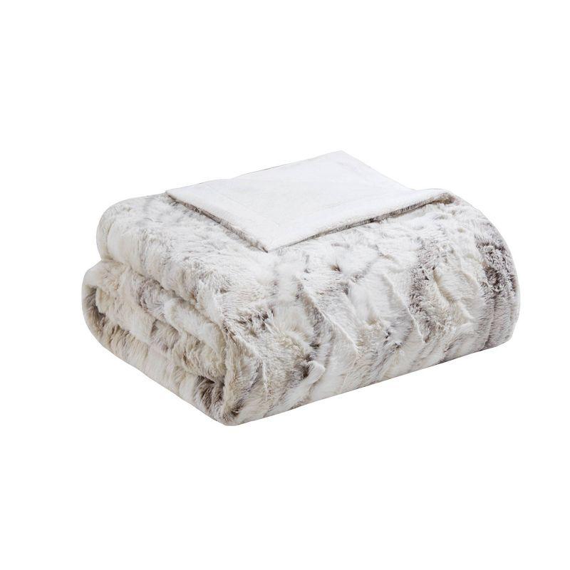 Luxurious Oversized Natural Faux Fur & Knit Throw Blanket 60"x70"