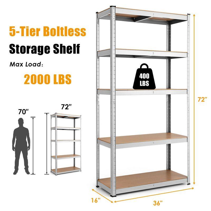 Costway 1/2/3/4PC Adjustable 36''x72'' Heavy Duty 5 Level Garage Tool Shelf 2000lbs Silver