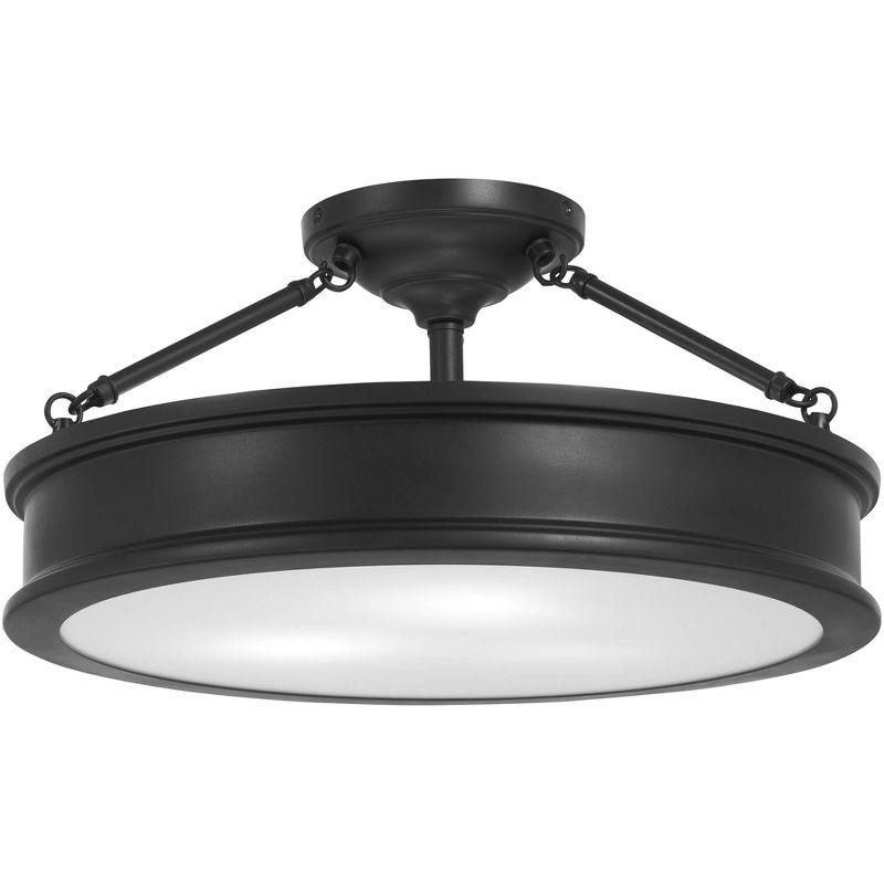 Minka Lavery Modern Ceiling Light Semi Flush Mount Fixture 19" Coal 3-Light Etched White Glass Shade for Bedroom Kitchen Bathroom