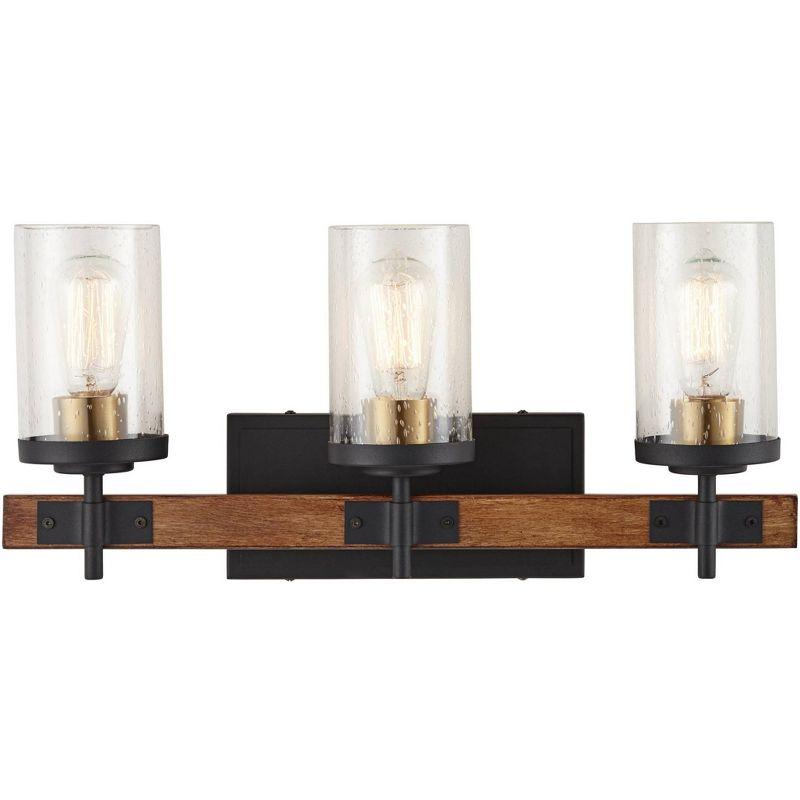 Black and Brass Cylinder Wall Light with Seeded Glass