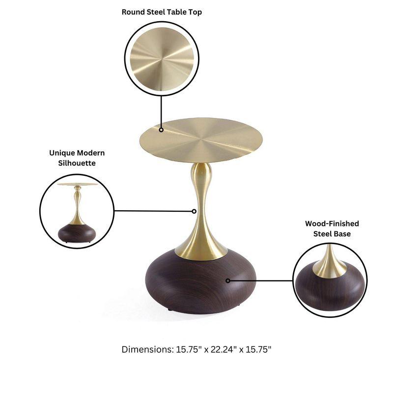 Gold and Brown Round Metal and Wood End Table