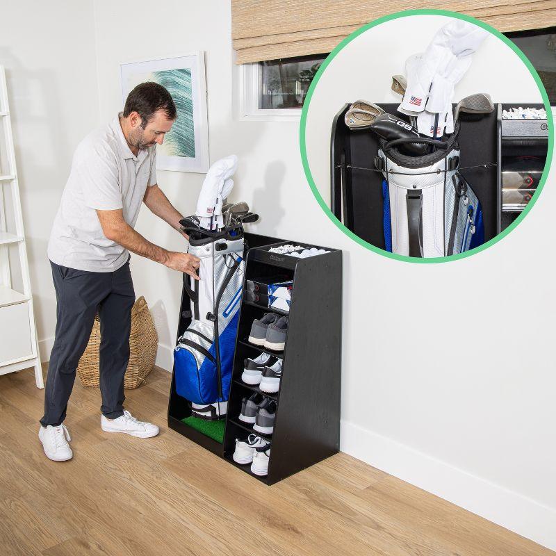 GoSports Premium Wooden Freestanding Golf Bag Organizer and Storage Rack