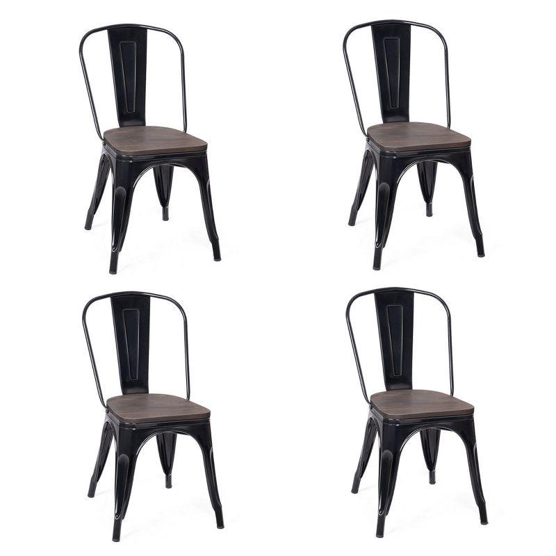 Costway Set of 4 Dining Side Chair Stackable Bistro Metal Wood Stool Black