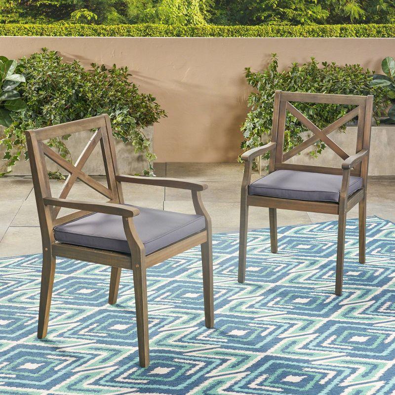 Gracie Oaks Outdoor Acacia Wood Patio Armchair,for Backyard, Poolside, Garden (Set of 2)