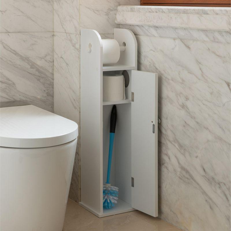 Basicwise White Freestanding Bathroom Toilet Paper Roll with Storage and Extra Slot For Tissue Roll