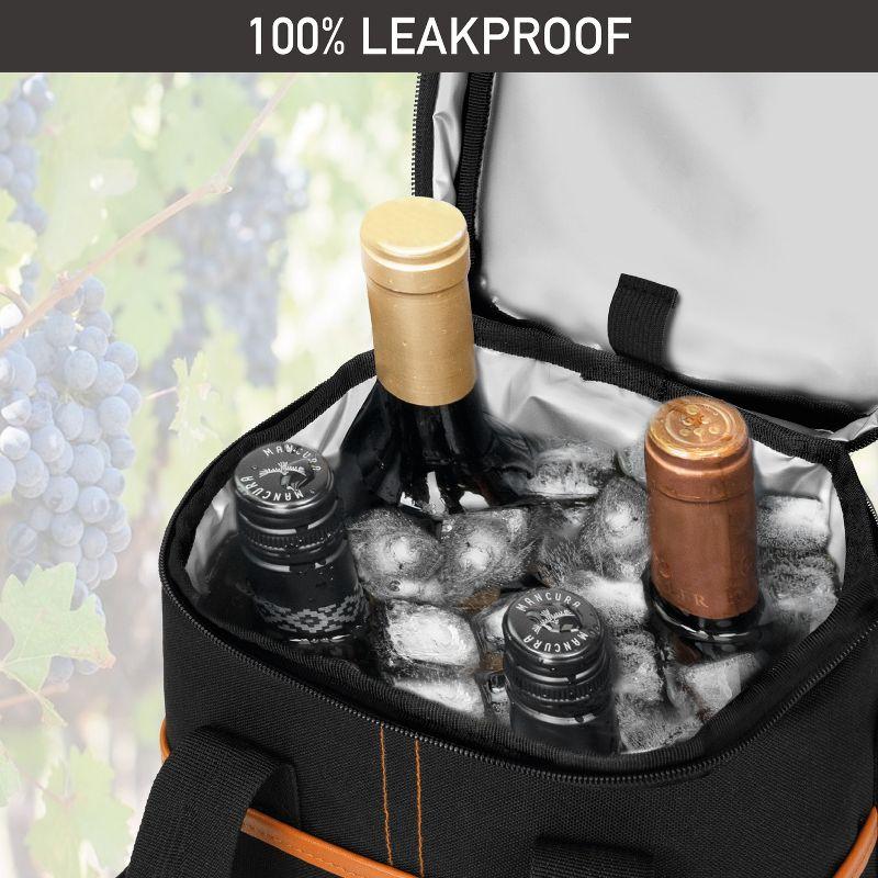 OPUX Wine Bag, 4,6 Bottle Cooler Insulated Tote Carrier Travel Picnic BYOB, Leakproof Padded Portable Party Christmas Gift (Brown, 4 Bottle)