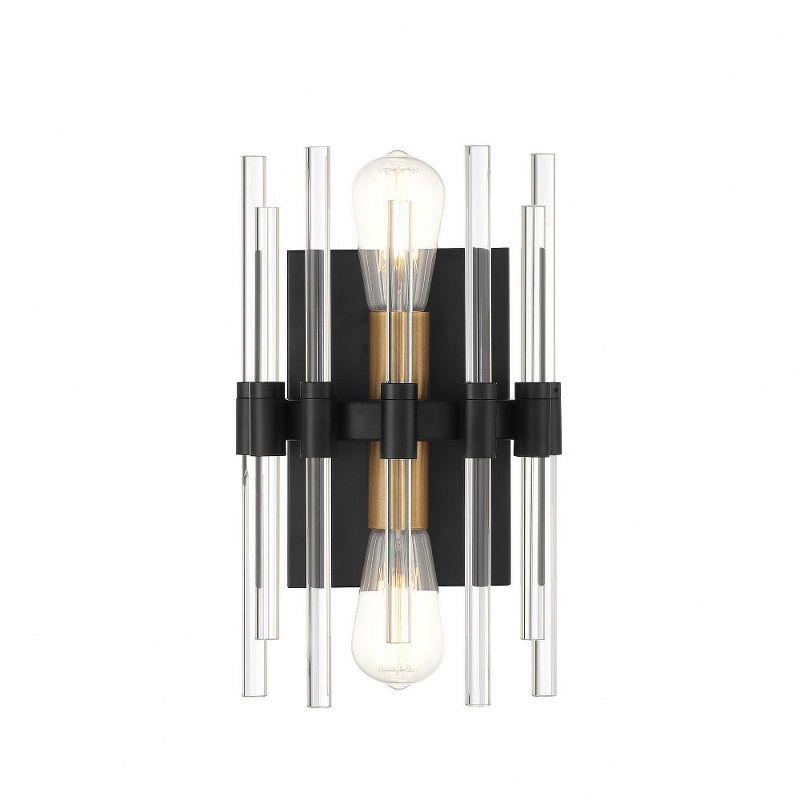 Santiago Matte Black and Brass 2-Light Crystal Sconce