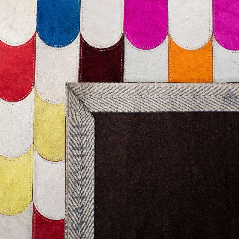 Ivory and Multicolor Geometric Cowhide Area Rug