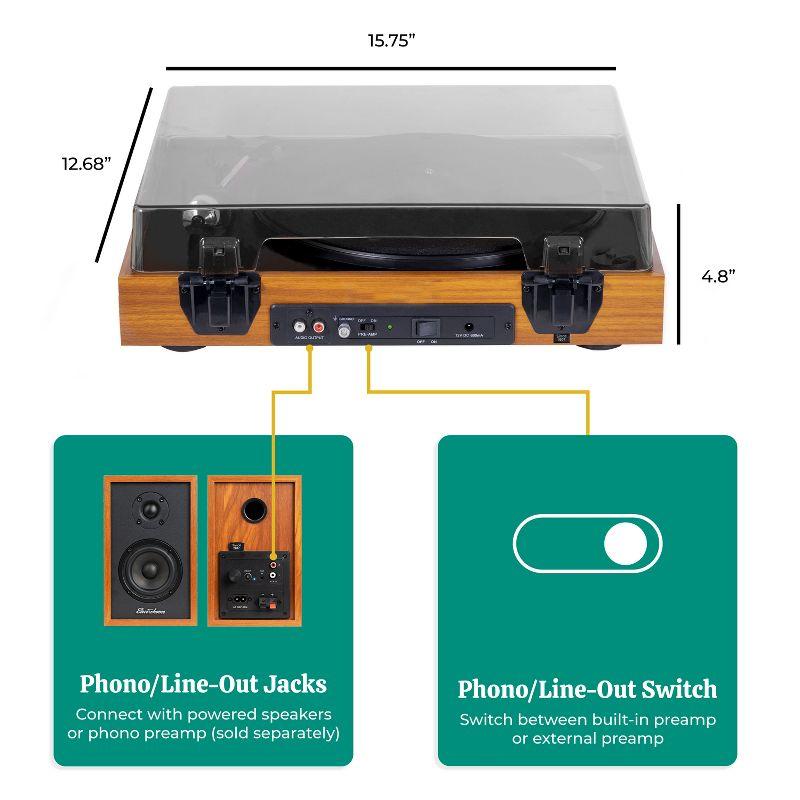 Electrohome Montrose Vinyl Record Player, Belt-Drive Turntable, Audio-Technica Stylus, Built-in Preamp, Auto-Stop