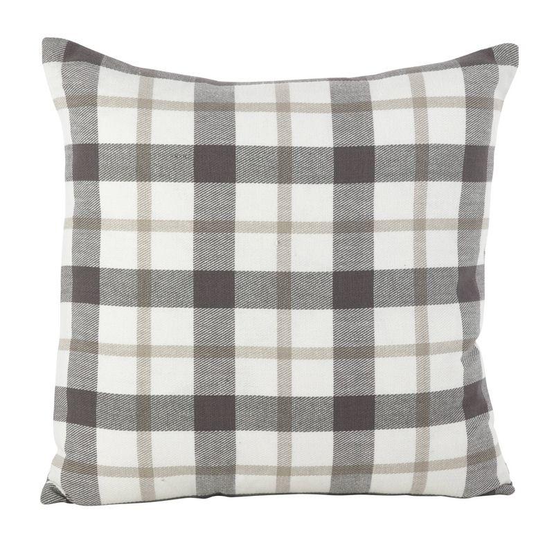 Gray and Beige Plaid Cotton Down Filled Throw Pillow