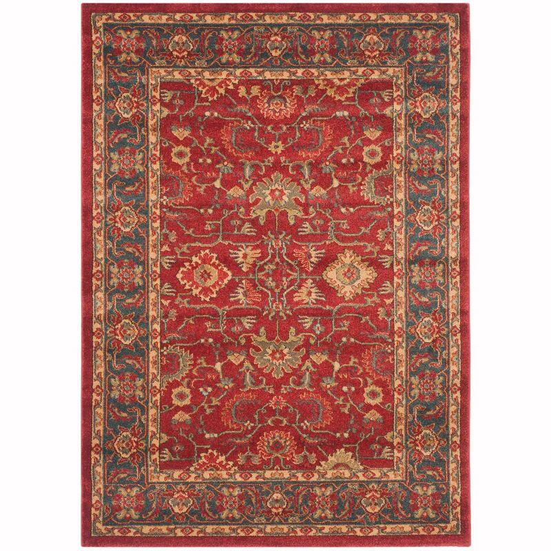 Elegant Red and Navy Round Synthetic Easy-Care Area Rug