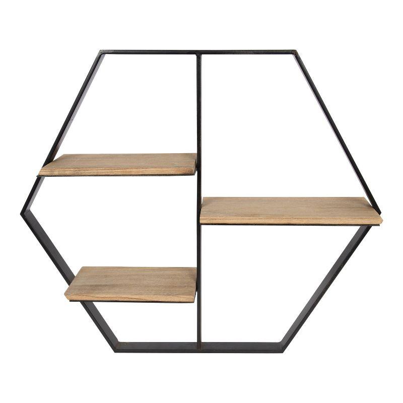 25.5" x 22" x 5" Ladd Hexagon Floating Shelves Rustic Brown - Kate & Laurel All Things Decor: Staggered Wood, No Assembly Required