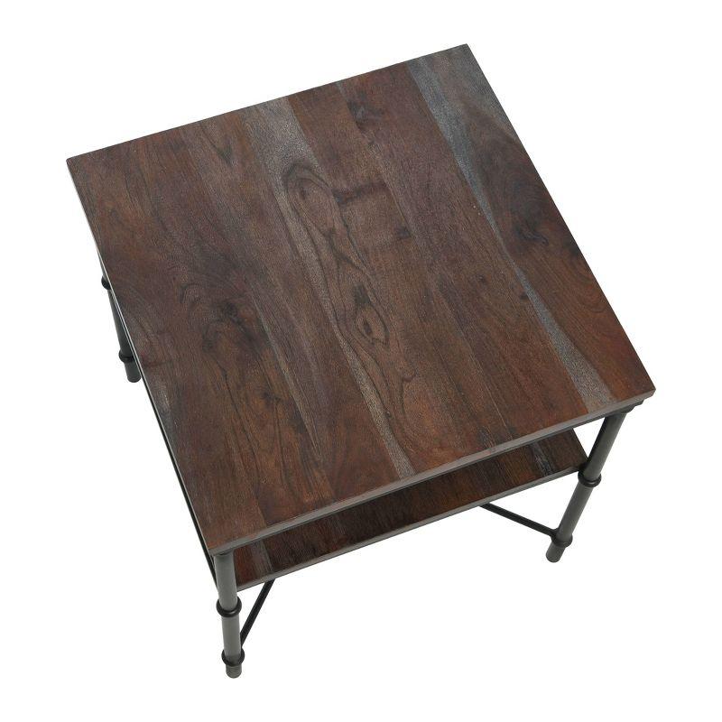 Storied Home Saratoga End Table Gray: 25" High, Iron Frame, Acacia Top, Assembly Required
