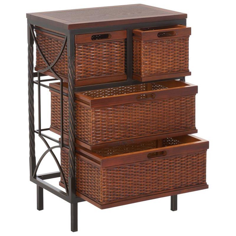 Andrew Dark Teak 4-Drawer Storage Unit with Rattan Baskets