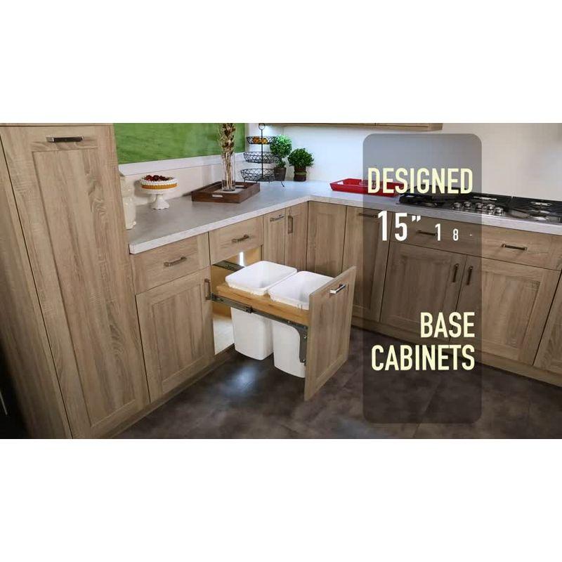 Rev-A-Shelf Single Pullout Trash Can for Full Height Kitchen Cabinet 50 Quart 12.5 Gallon, Top Mount 13.5 Inch Wide, White, 4WCTM-1550DM1-343-FL