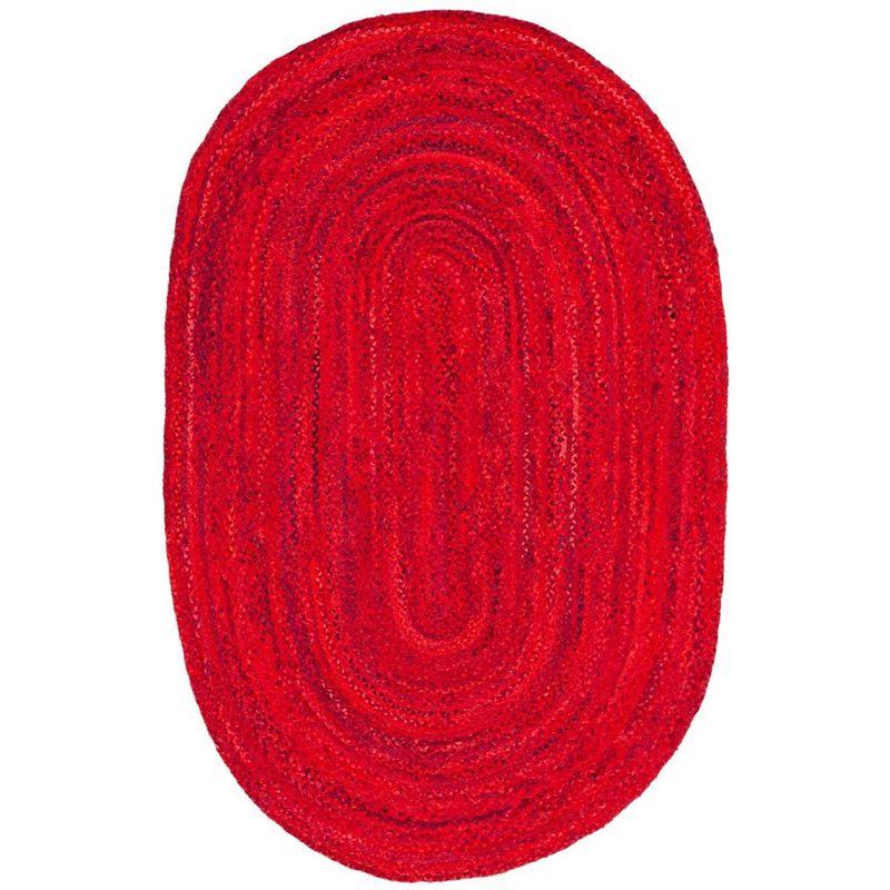 Braided BRD452 Hand Woven Indoor Area Rug - Red - 5'x8' Oval - Safavieh