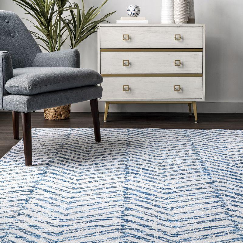 Nuloom Rosanne Herringbone 3x5 Machine Washable Accent Indoor Area Rug for Living Room Bedroom Dining Room Entryway Kitchen, Blue/Ivory