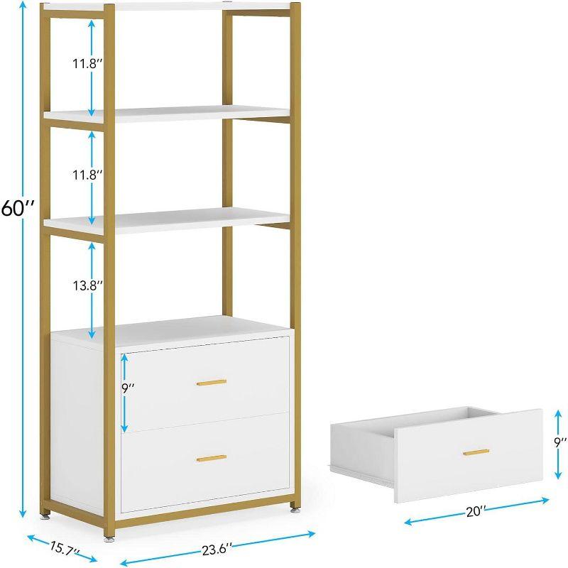 Tribesigns 4-Tier Bookshelf with 2 Drawers White/Gold