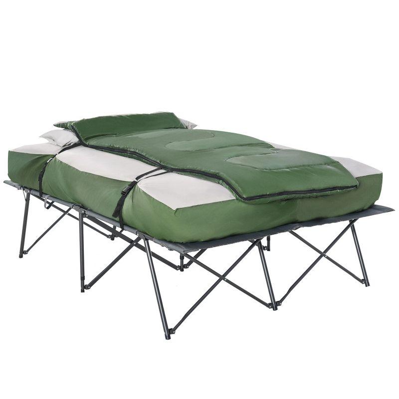 Outsunny 2-Person Folding Camping Cot Portable Outdoor Bed Set with Sleeping Bag, Inflatable Air Mattress, Comfort Pillows and Carry Bag for Outdoor