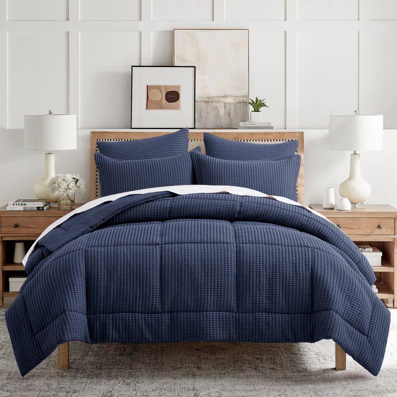 Navy Twin Cotton Waffle Comforter Set with Shams