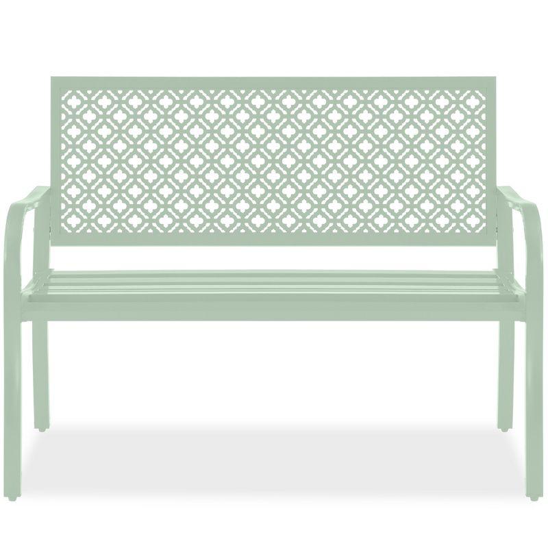 Red Barrel Studio® 2-Person Outdoor Metal Bench with Geometric Backrest, 790lb Capacity, for Garden, Patio, and Entryway