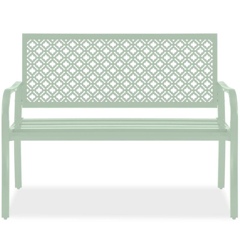 Mint Green Geometric Steel Outdoor Garden Bench