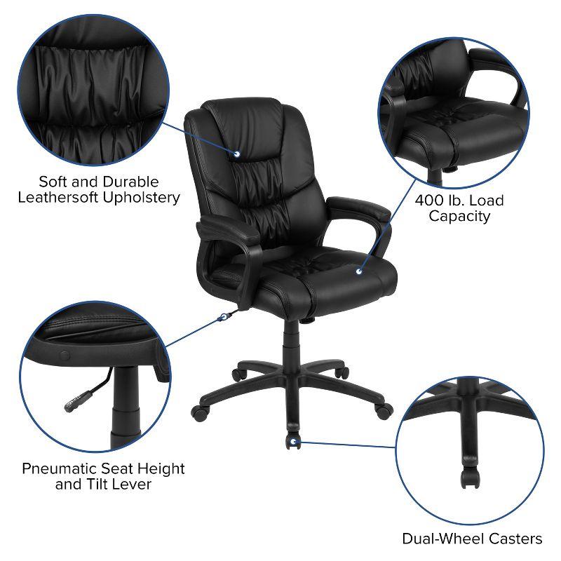 Flash Furniture Big & Tall LeatherSoft Ergonomic Office Chair with Padded Armrests