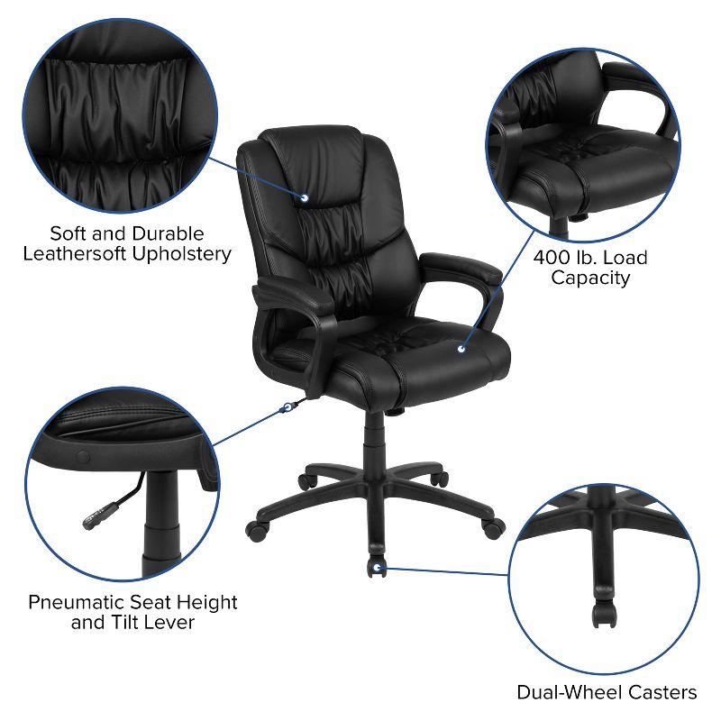 Ergonomic High-Back Black Leather Swivel Office Chair with 360° Swivel