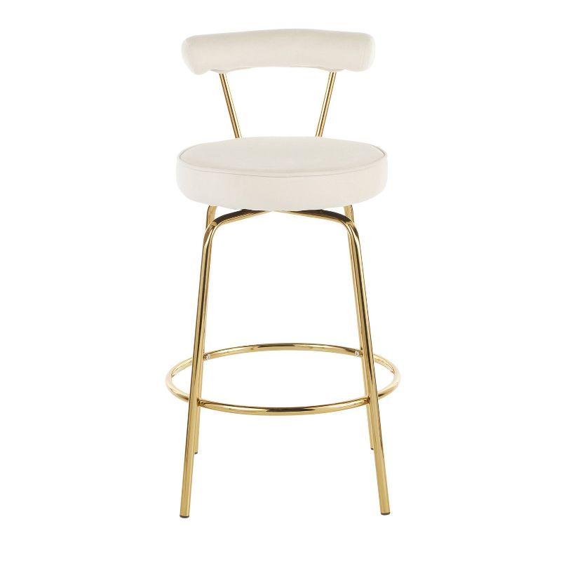 Set of 2 Rhonda Glam Counter Height Barstools Cream Velvet - LumiSource: Gold Finish, Metal Frame, Swivel Function
