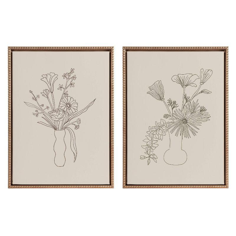 Gold Beaded Frame Botanical Sketch Canvas Art Set